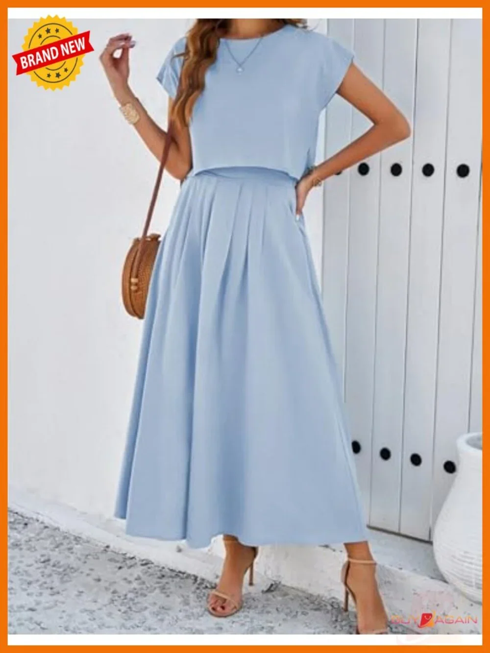 2 Piece Maxi Skirt Set Crop Top High Waist Pockets Rayon Lightweight